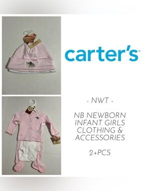 🆕CARTER’S - NB - NWT - 2+PCS - INFANT GIRLS ELEPHANT CLOTHING & ACCESSORIES LOT